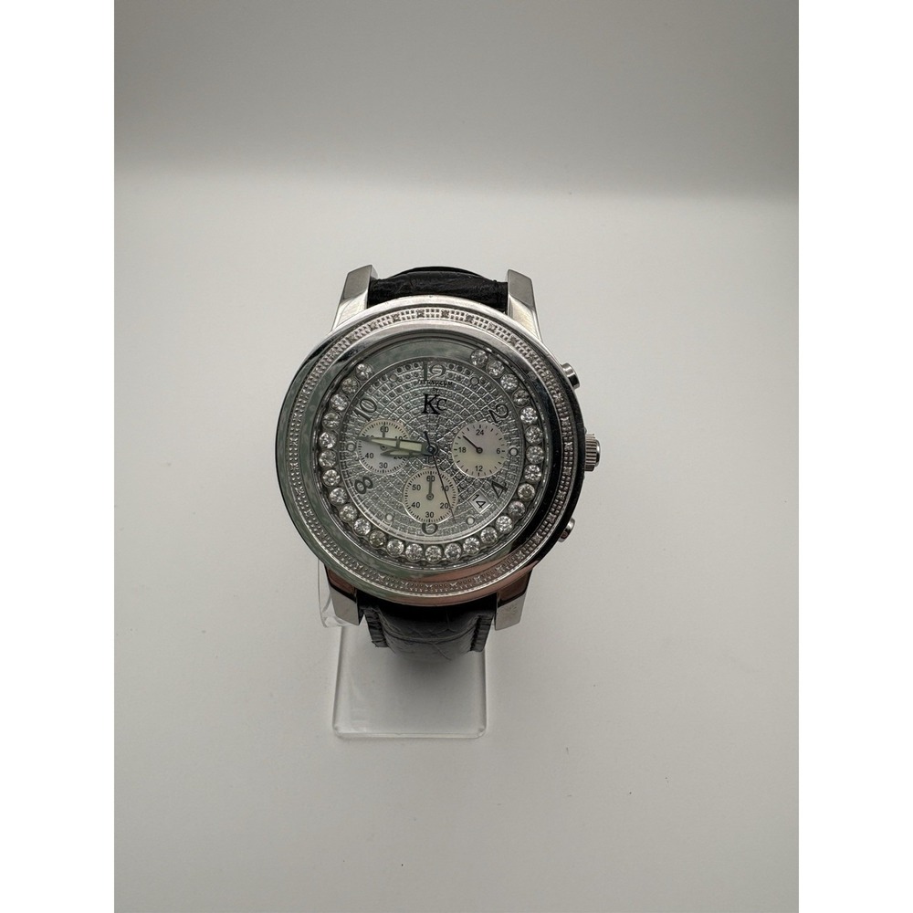 Techno Com By KC Men's Silver Chronograph With Diamond Dial Bezel Works!